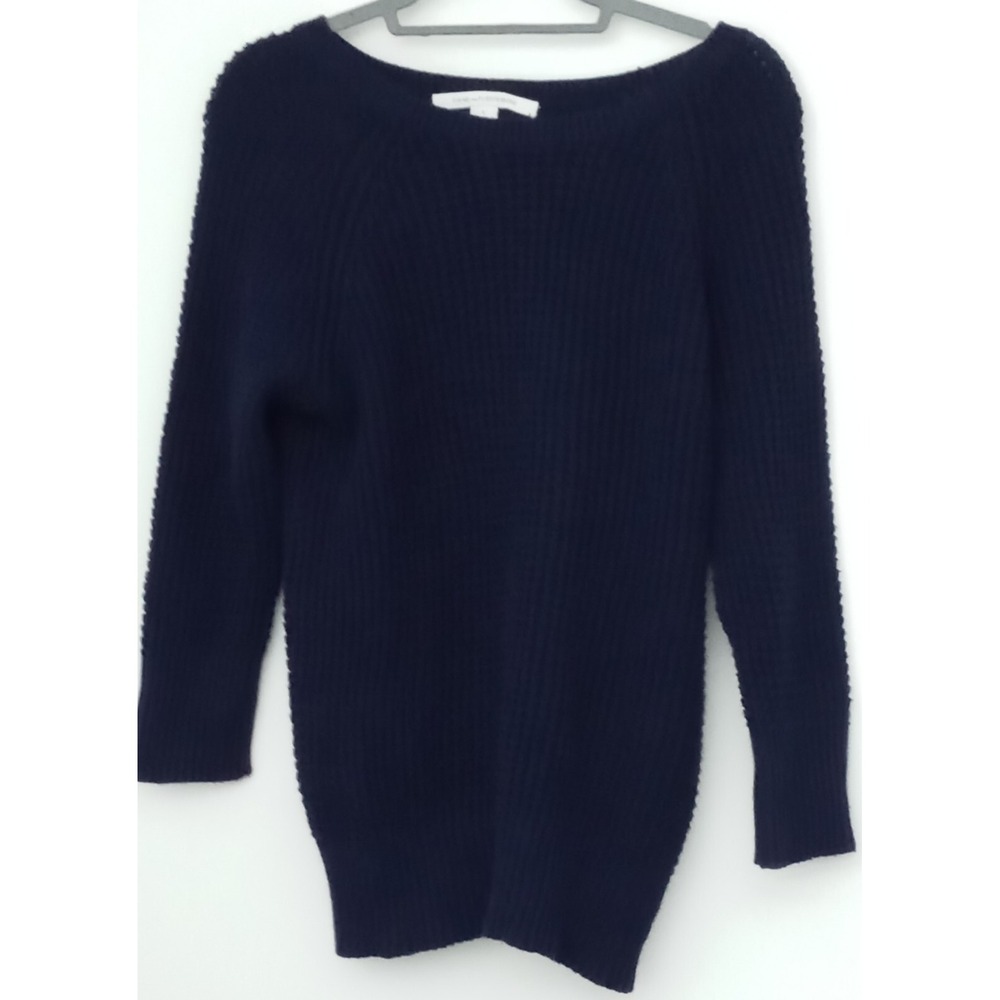 Diane Von Furstenberg Sweater Women's Size L Waffle Knit Pullover Navy Pre-owned